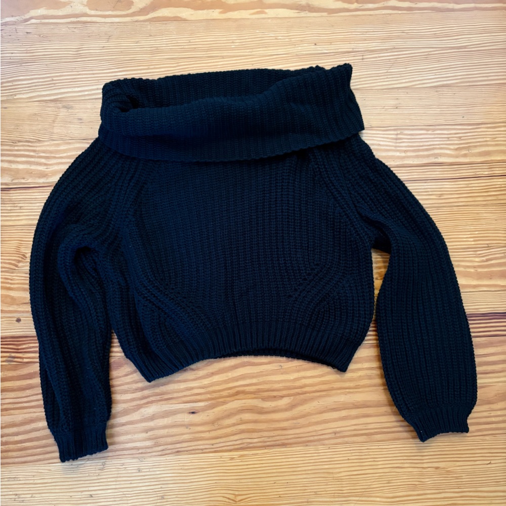 Lulu's Elegant Black Cowl Neck Sweater